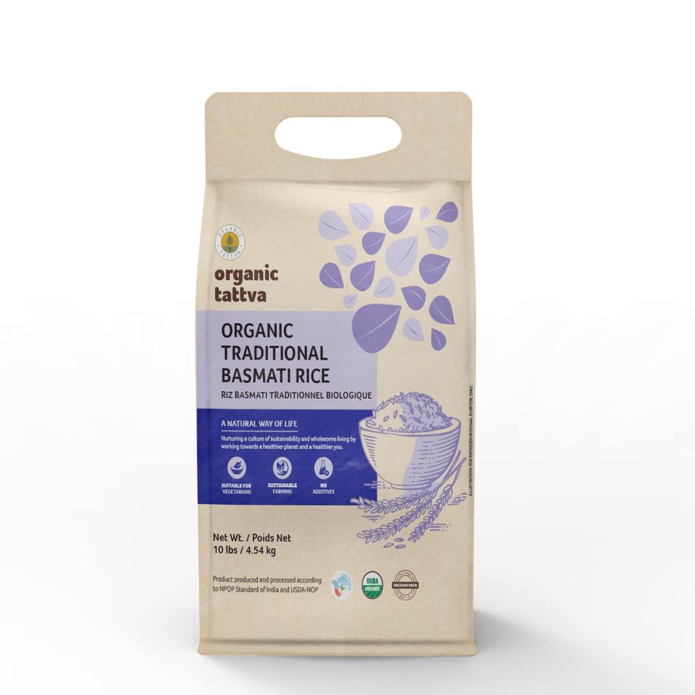 Organic Tattva Traditional Basmati Rice Packed In 10 Lbs Vacuum Pack