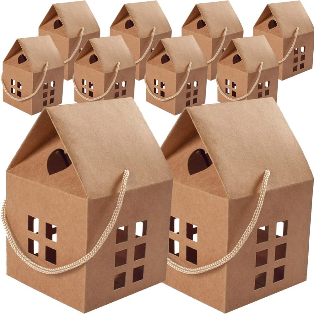 Stocking Stuffers 10pcs Wedding Candy Boxes House Shaped Candy Boxes Boxes Paper Treat Bags Kraft Paper Package Box for Wedding Birthday Shower Small Business Supplies