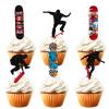 18pcs Glitter Skateboard Dessert Cupcake Topper Cheer to Skateboarder Extreme Skateboarding Theme Decor Supplies Boy Girl Happy Birthday Party Decorations view 1