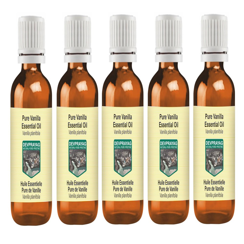 Devprayag Pure Vanilla Essential Oil (Vanilla planifolia) Steam Distilled (Pack of Five) 100ml X 5 (16.9 oz)