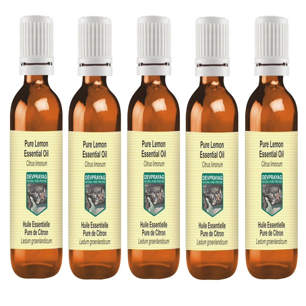 Devprayag Pure Lemon Essential Oil (Citrus limonum) Steam Distilled (Pack of Five) 100ml X 5 (16.9 oz)