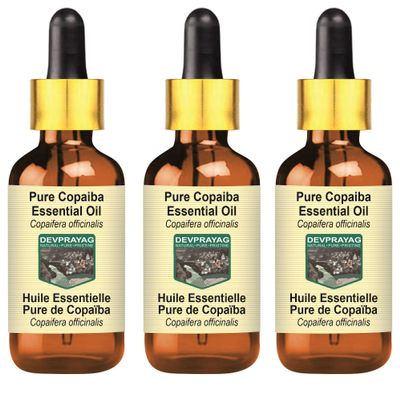 Devprayag Pure Copaiba Essential Oil (Copaifera officinalis) with Glass Dropper Steam Distilled (Pack of Three) 100ml X 3 (10 oz)