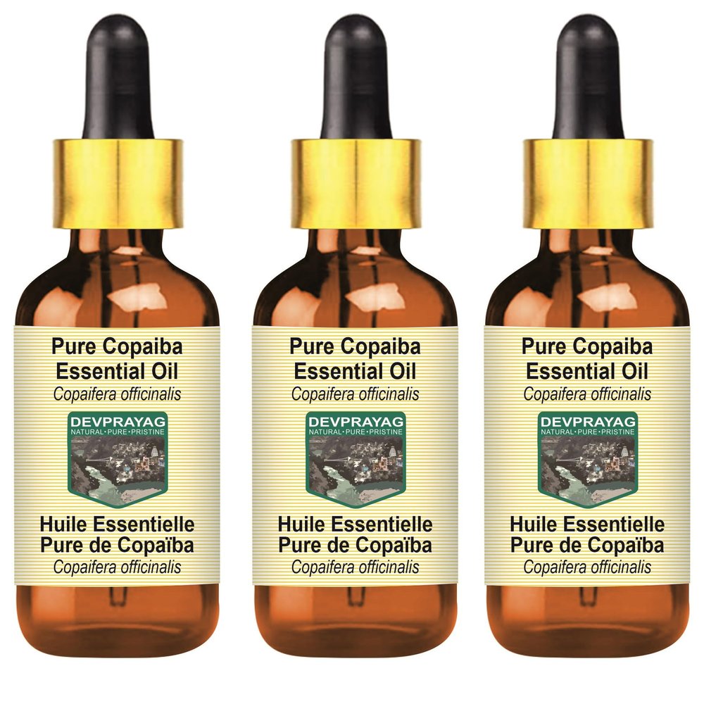 Devprayag Pure Copaiba Essential Oil (Copaifera officinalis) with Glass Dropper Steam Distilled (Pack of Three) 100ml X 3 (10 oz)