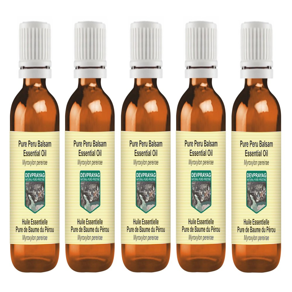 Devprayag Pure Peru Balsam Essential Oil (Myroxylon pereirae) Steam Distilled (Pack of Five) 100ml X 5 (16.9 oz)