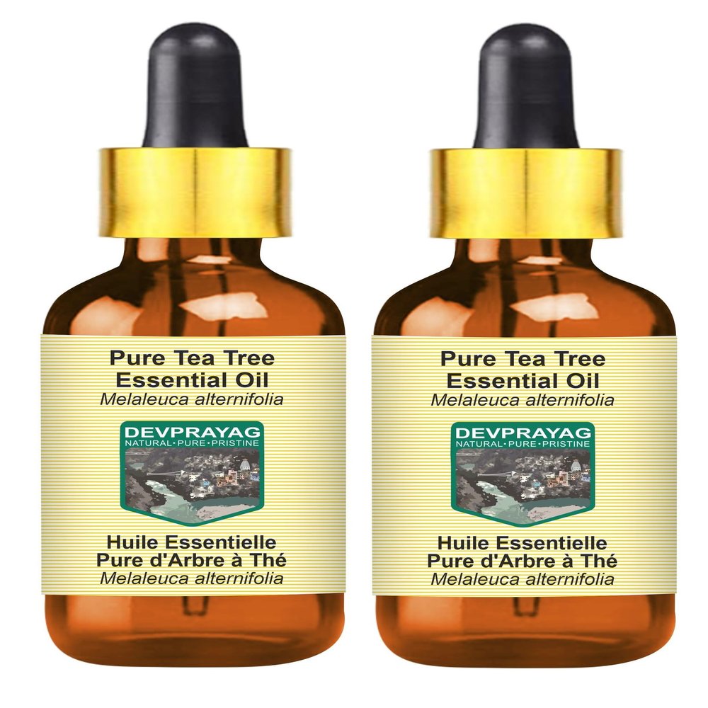 Devprayag Pure Tea Tree Essential Oil (Melaleuca alternifolia) with Glass Dropper Steam Distilled (Pack of Two) 100ml X 2 (6.76 oz)