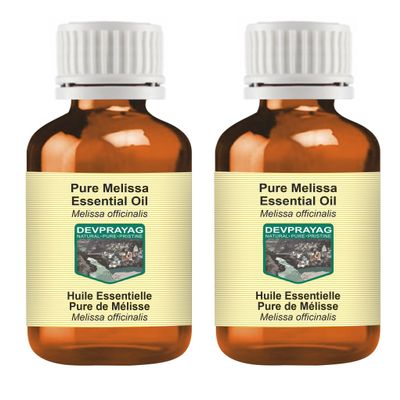 Devprayag Pure Melissa Essential Oil (Melissa officinalis) Steam Distilled (Pack of Two) 100ml X 2 (6.76 oz)