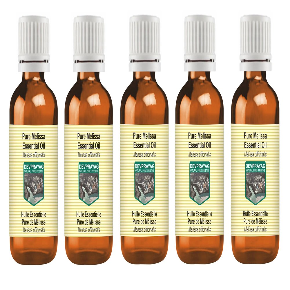 Devprayag Pure Melissa Essential Oil (Melissa officinalis) Steam Distilled (Pack of Five) 100ml X 5 (16.9 oz)