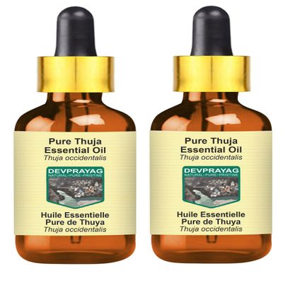 Devprayag Pure Thuja Essential Oil (Thuja occidentalis) with Glass Dropper Steam Distilled (Pack of Two) 100ml X 2 (6.76 oz)