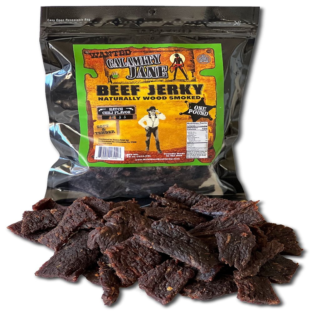 Calamity Jane Beef Jerky Hatch Chili Flavor One Pound Resealable Bag