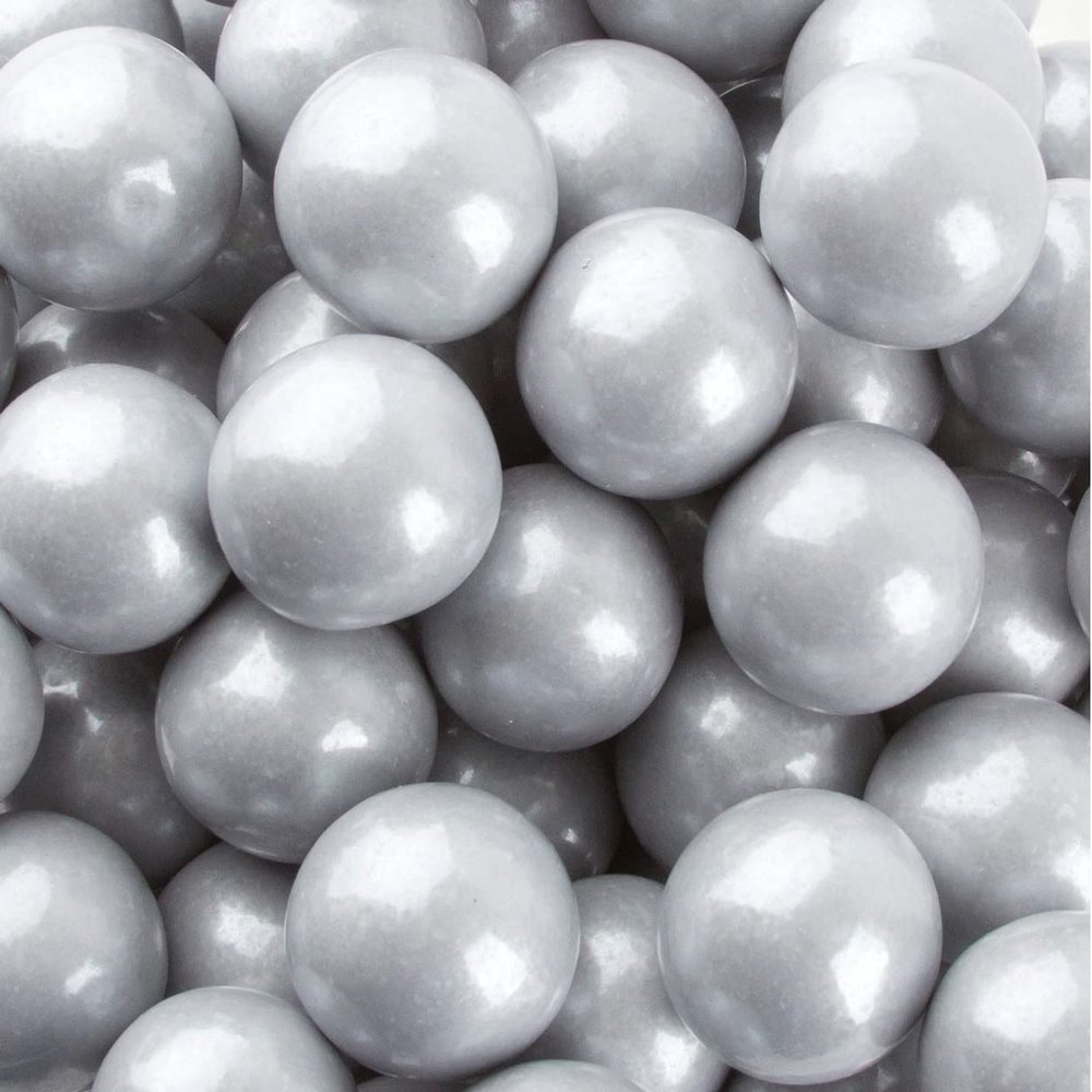 Bayside Candy 1" Large Gumballs - Colored Gumball Collection - Gumball Machine - Shimmer Silver/Pearl Silver Gumballs 1" Large (2LBS)