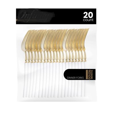 PlasticPro 20 Count Gold and White Plastic Dinner Forks Premium Quality Heavy Duty Disposable Elegant Silverware Two Tone Forks for Party