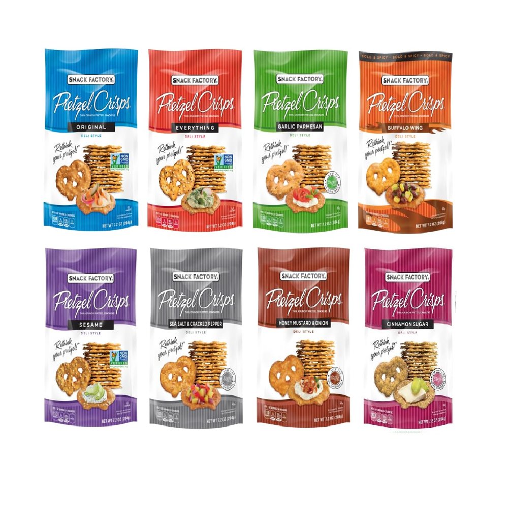 Deli Style Crunchy Pretzel Cracker Crisps, 8 Flavor Variety Pack, 7.2 Ounce Bags (Pack of 8)