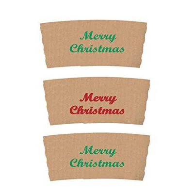 Christmas Coffee Cup Sleeves 50 Count Hot Chocolate Cocoa Paper Cup Sleeves, Coffee Cup Sleeves with Merry Christmas Print in Red and Green.
