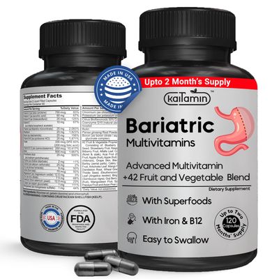 Bariatric Multivitamin with Iron  Post Bariatric Surgery  Gastric Bypass & Sleeve Support  for Women & Men  Easy to Swallow  B12, B6 & 42 Superfoods Gluten-Free- 120 Caps 2-Month Supply