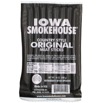 IOWA SMOKEHOUSE Country Style Meat Sticks, Original - Delicious Meat Snack - Vacuum Sealed & Ready to Eat Sticks - 7g of Protein, Made with all USA Pork - 16 Oz (16 sticks per pack)