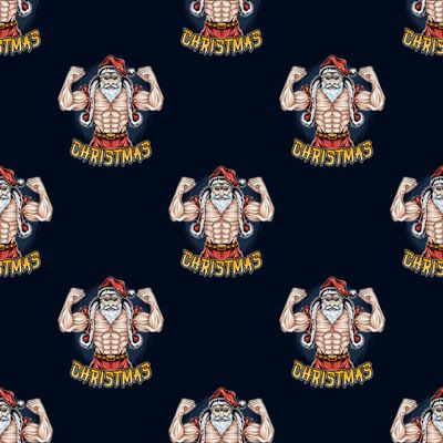 Funny Santa Bodybuilder Gift Wrap Thick Wrapping Paper Weightlifter Powerlifter Christmas Present (12 foot x 30 inch roll)