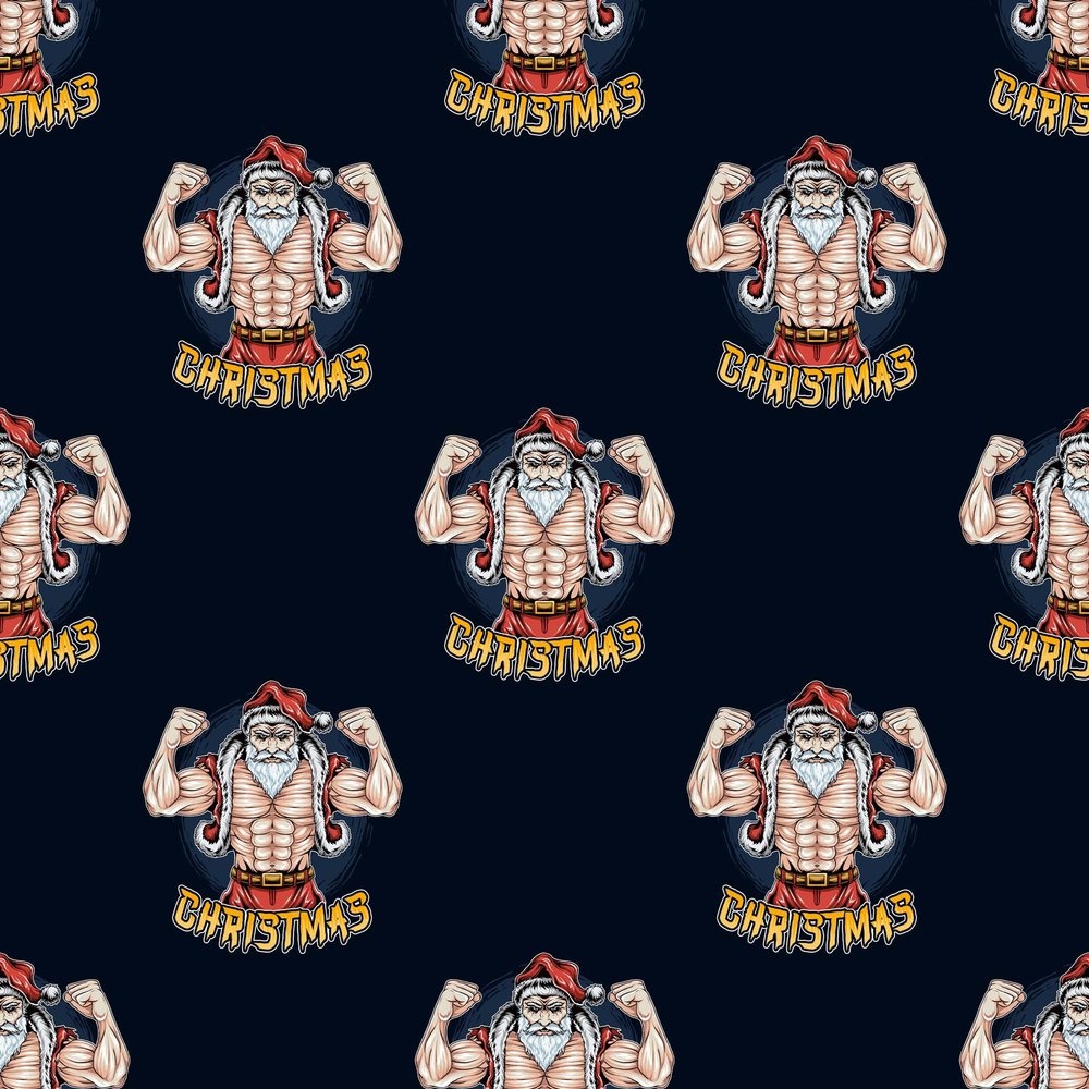 Funny Santa Bodybuilder Gift Wrap Thick Wrapping Paper Weightlifter Powerlifter Christmas Present (12 foot x 30 inch roll)