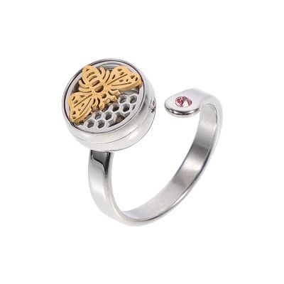 Healifty 14K Hollow Adjustable Essential Oil Open Ring Aromatherapy Diffuser Ring for Women Daily Wear Party Gift
