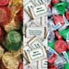 200pcs Personalized Christmas Candy Party Favors Chocolate Kit, (Custom Wrapped Miniatures, Kisses, Peanut Butter Cups) - Classic Lights view 1