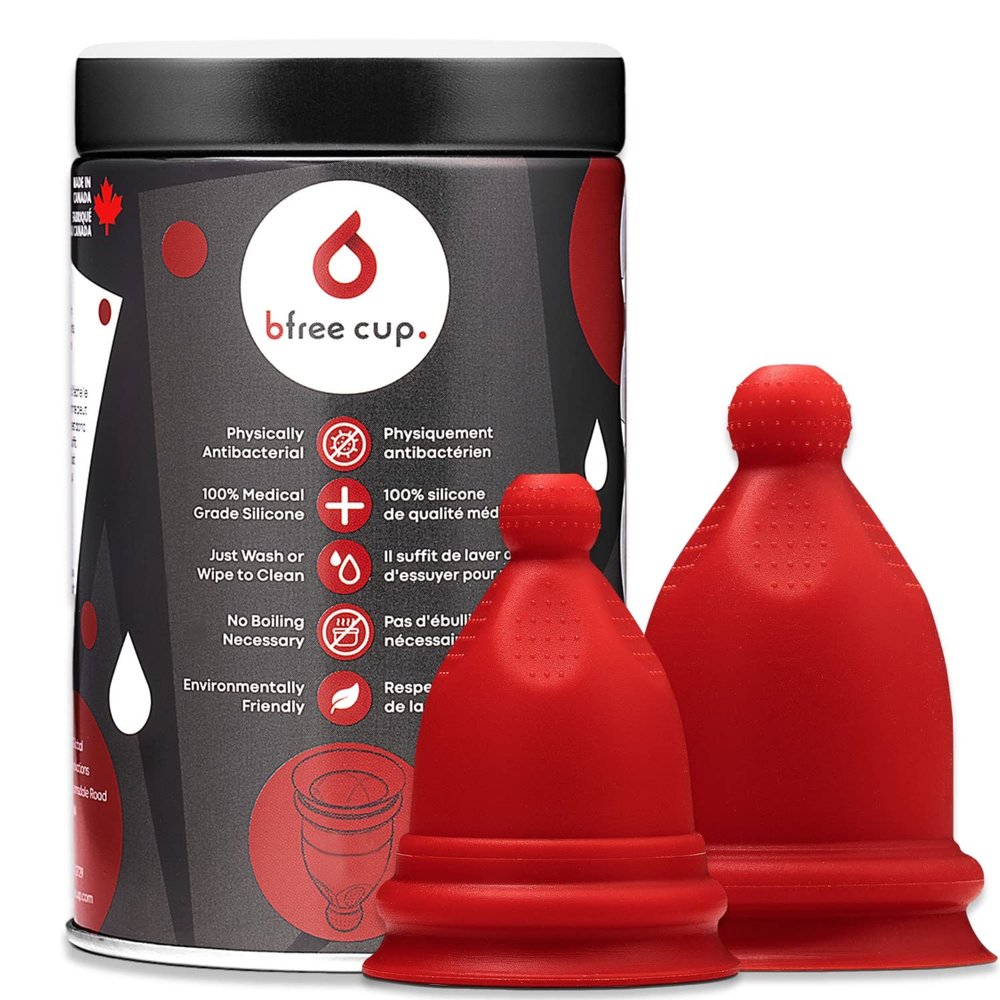 Bfree Menstrual Cup 2-Pack - Reusable Period Cup Leak-Free Eco-Friendly Tampon/Pad Alternative Feminine Hygiene Product for Teens, Women - Includes Size 1 + Size 2 Cups