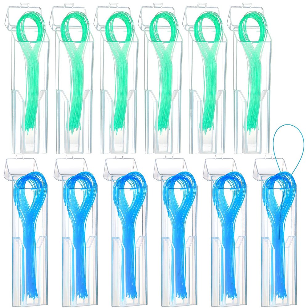 Vesici 600 Pcs Dental Floss Threader for Bridges, Braces, and Implants Dental Threader, Multifunctional Nylon Loop Design for Your Teeth, Pack of 12(Blue and Green)