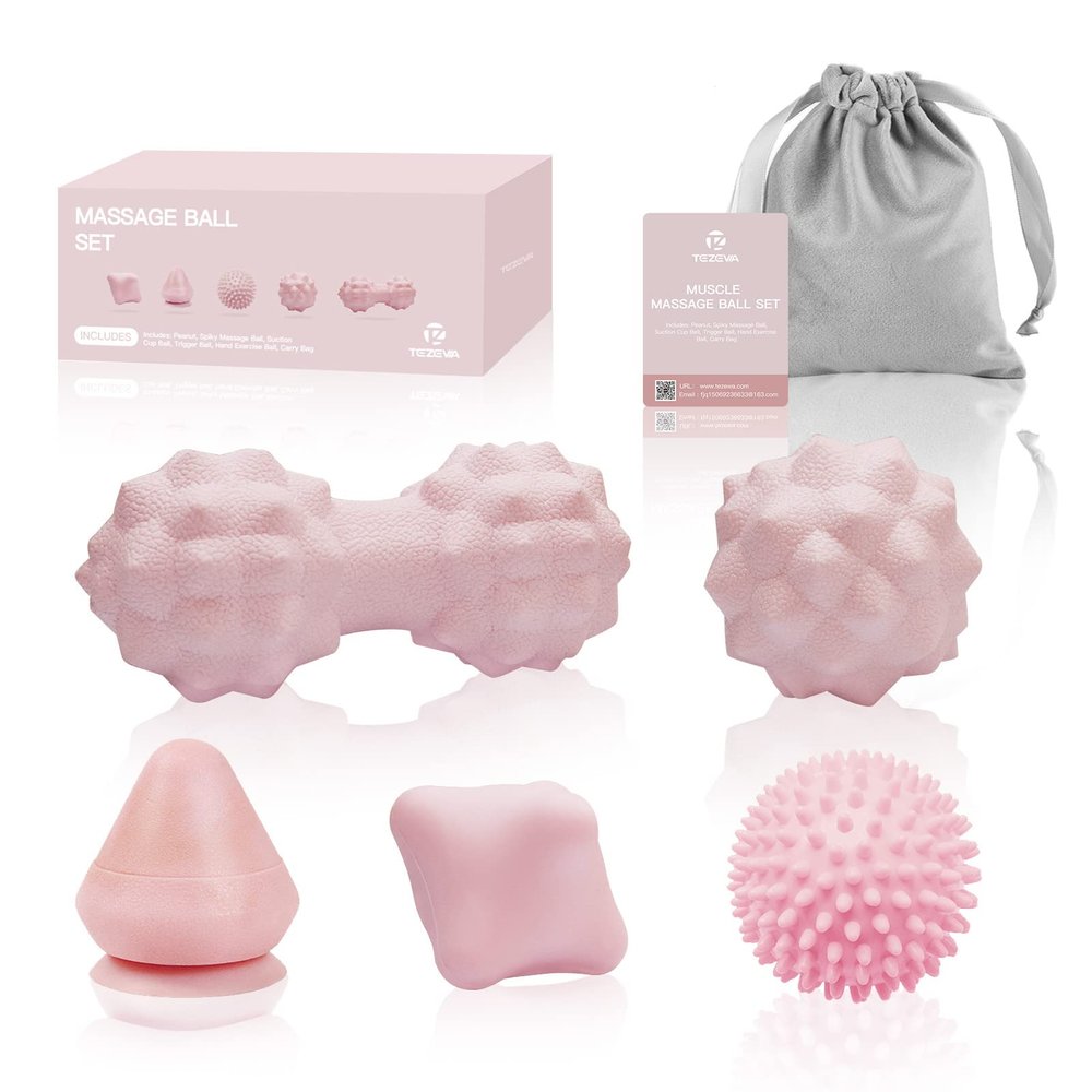 Massage Ball Set for Myofascial Trigger Point Release & Deep Tissue Massage, Firm/Soft Mountable Self/Peanut/Spiky/Hand Exercise Ball