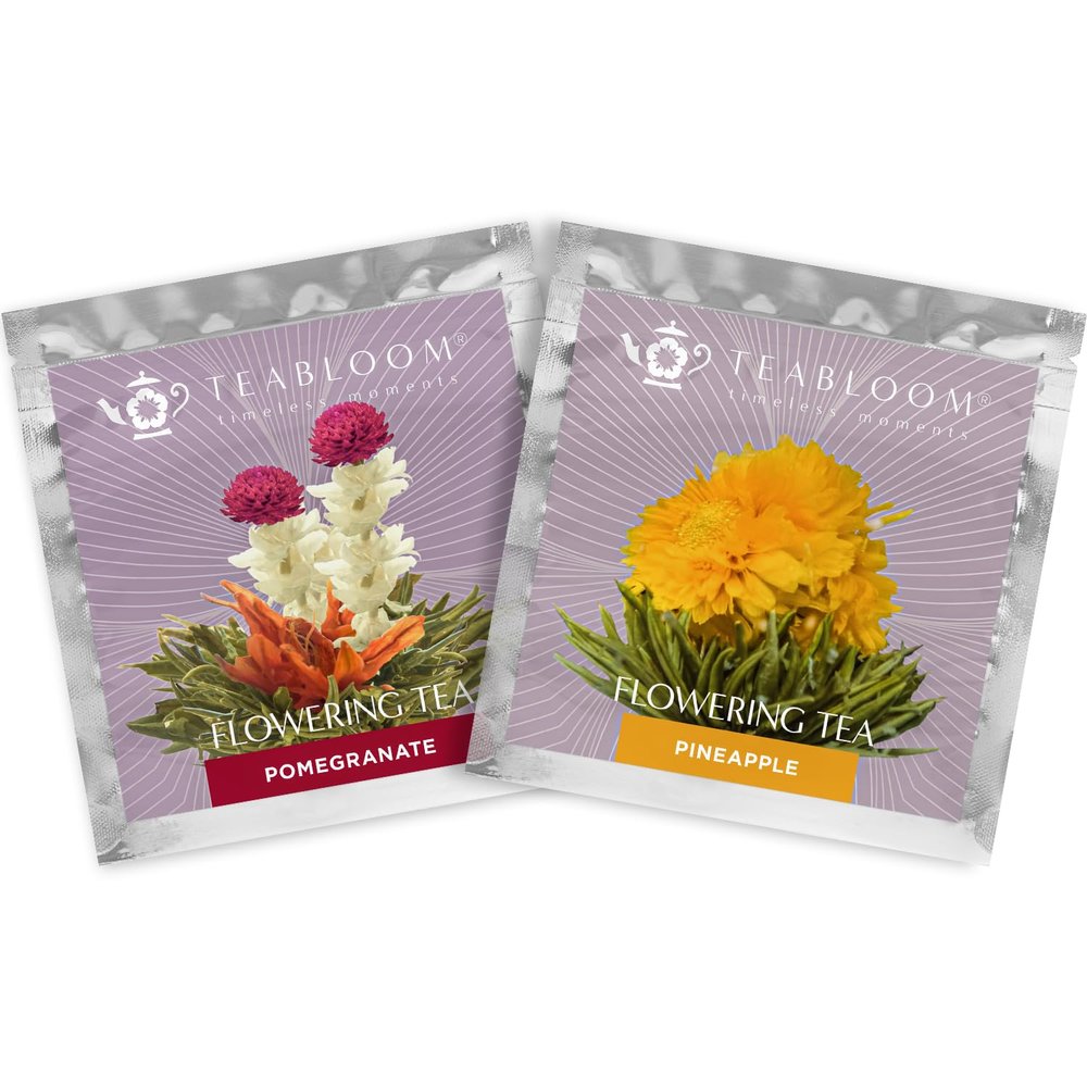 Blooming Tea Flowers - Pomegranate & Pineapple Flowering Teas Each Tea Blossom Can Be Steeped Multiple Times (2-Pack)