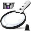 Large Magnifying Glass with Light, Magnifier Handheld Illuminated Lighted Magnifier with 3 LED Lights 1 UV Light Storage Bag Clean Cloth for Seniors Reading Inspection view 1