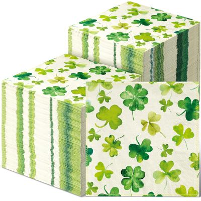 200 Pcs St. Patrick's Day Shamrock Napkins Green Cocktail Napkins Shamrock Beverage Paper Napkin Disposable Dinner Napkins Cocktail Napkin for Irish Kitchen Restaurant Parties Dinners (Delicate)