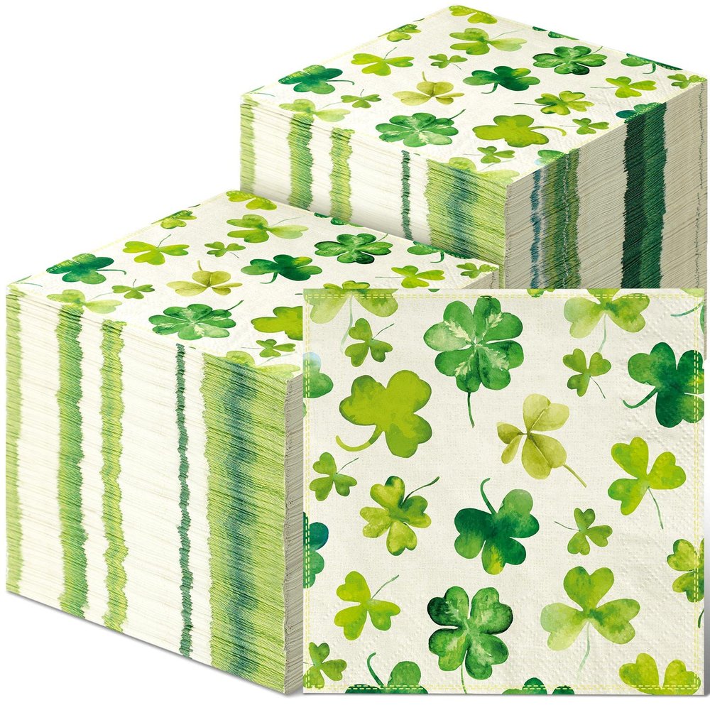 200 Pcs St. Patrick's Day Shamrock Napkins Green Cocktail Napkins Shamrock Beverage Paper Napkin Disposable Dinner Napkins Cocktail Napkin for Irish Kitchen Restaurant Parties Dinners (Delicate)