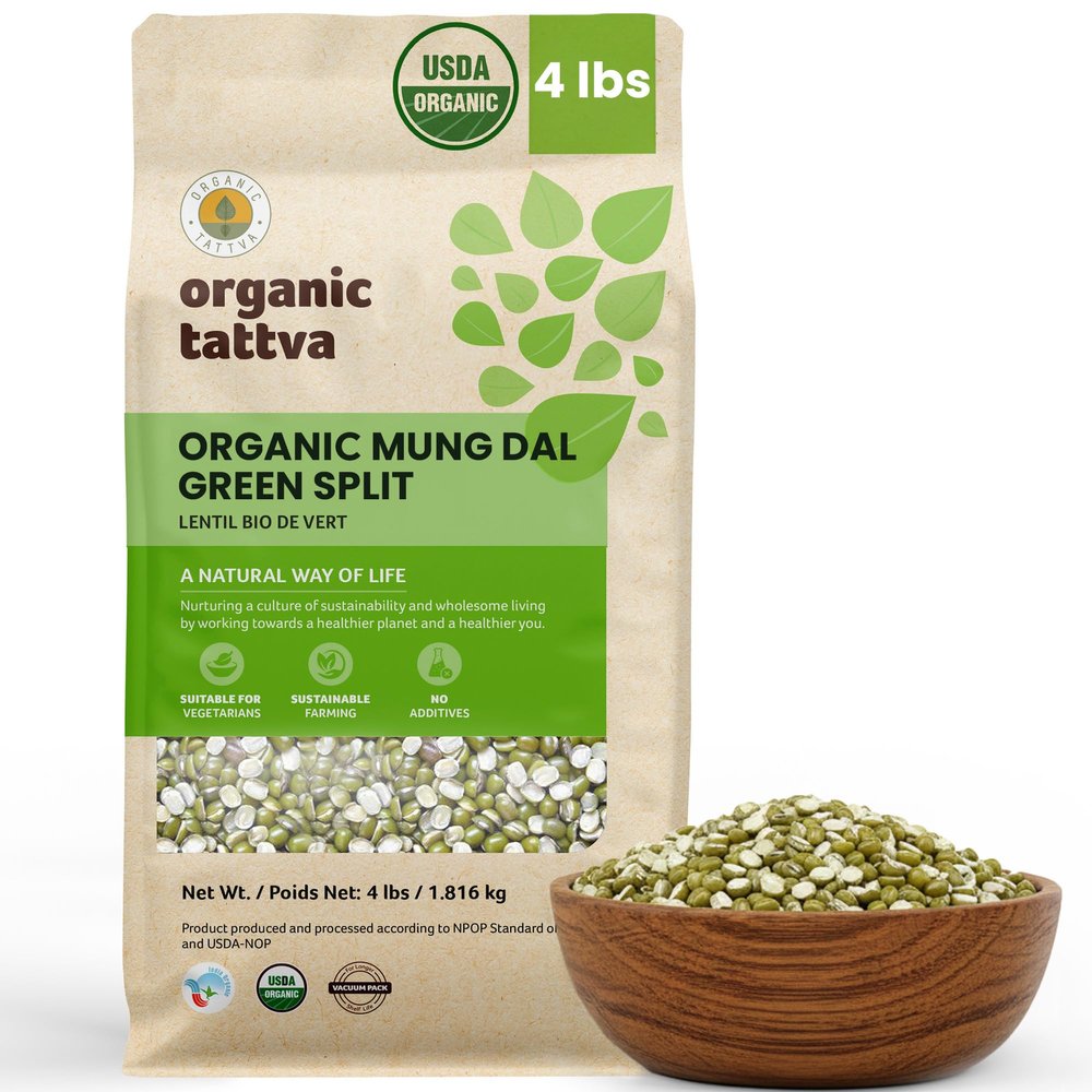 Organic Tattva Moong Dal (4 lbs) - Split Mung Beans Green Lentils Organic, Gluten Free, Vegan & Kosher - High Protein Split Mung Bean Lentils Dry for Everyday Nutrition - USDA Certified Legumes