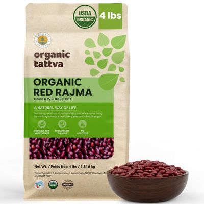 Organic Tattva Dark Red Kidney Beans (4 lbs) - Organic Kidney Beans - Dried & Unpolished Red Rajma Bean - High Protein Plant Based Nutrition - Gluten Free, Vegan, Kosher - USDA Certified Legumes