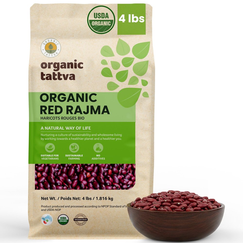 Organic Tattva Dark Red Kidney Beans (4 lbs) - Organic Kidney Beans - Dried & Unpolished Red Rajma Bean - High Protein Plant Based Nutrition - Gluten Free, Vegan, Kosher - USDA Certified Legumes