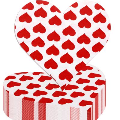 100 Pcs Valentine's Day Heart Love Napkins Bulk 3 Ply Heart Shaped Party Supplies Beverage Napkins Disposable Paper Cocktail Napkins for Wedding Party, 6.5 x 6.5 Inch (Red)