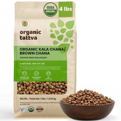 Organic Tattva Kala Chana Whole (4 lbs) - Organic Black Chickpeas - Unpolished Brown Chick Peas - Rich in Protein - Gluten Free - No Addtitives - USDA Certified