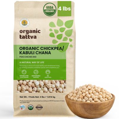 Organic Tattva Kabuli Chana Whole (4 lbs) - Indian Garbanzo Beans - Organic Chickpeas - Unpolished Chick Peas - Rich in Protein - Kosher - Gluten Free - USDA Certified