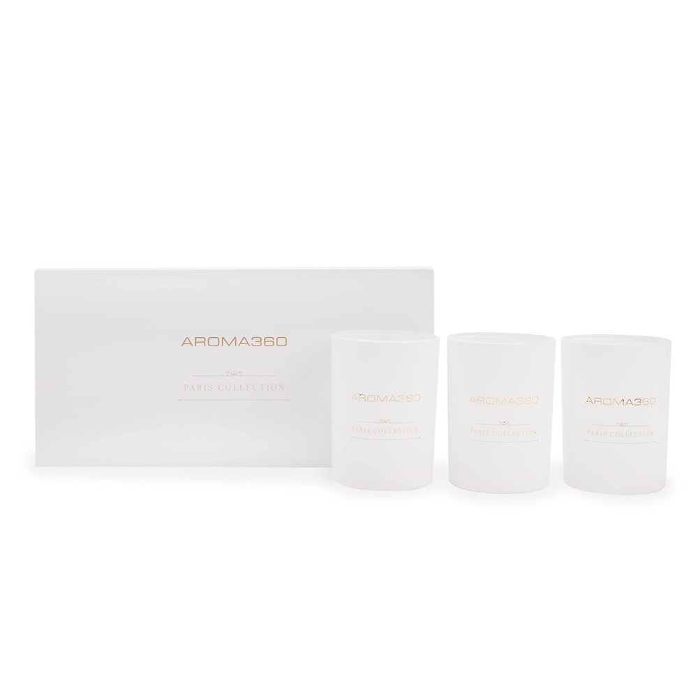 Aroma360 - Chandelier - Paris Collection Candle Trio - Luxury Scented Candles w/Essential Oils - Bergamot, Jasmine, Saffron & Sweet Berry - Aromatherapy - Soy Candles - 80hr Burn - 11 oz - Set of 3