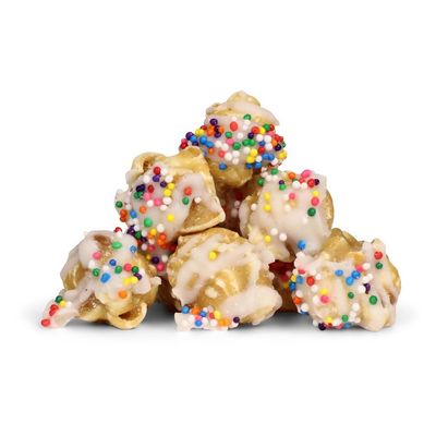 Gourmet Caramel Party Popcorn by Its Delish, 8 Oz Bulk Bag  Birthday Cake Candy Popcorn with Rainbow Nonpareils, Festive Air-Popped Sweet Snack, Vegan, Kosher