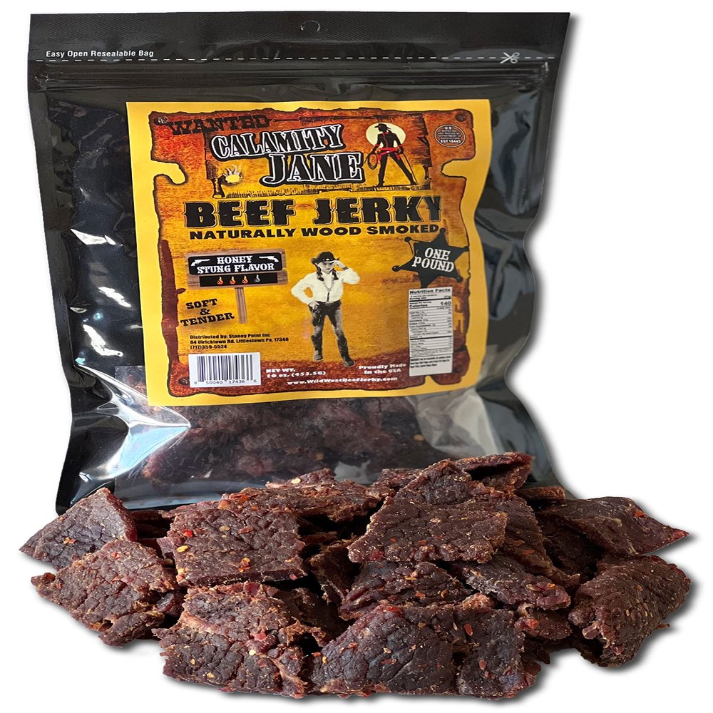 Calamity Jane Beef Jerky Honey Stung Flavor One Pound Resealable Bag