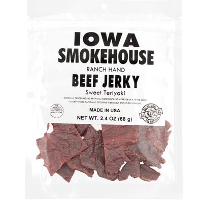 IOWA SMOKEHOUSE Ranch Hand Beef Jerky, Sweet Teriyaki - Choice Cut Meat - All Natural & Gluten Free - 11g of Protein, Made with all USA Beef - 2.4 Oz (resealable bag)
