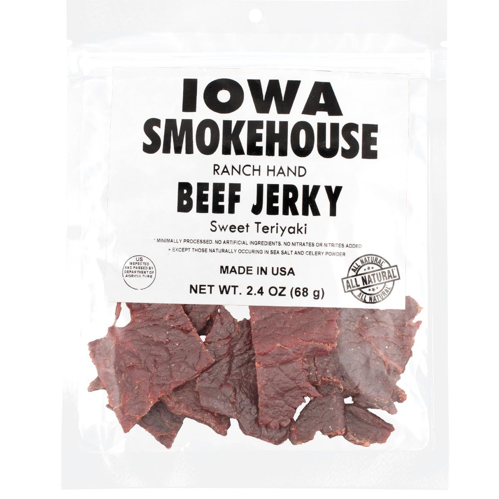 IOWA SMOKEHOUSE Ranch Hand Beef Jerky, Sweet Teriyaki - Choice Cut Meat - All Natural & Gluten Free - 11g of Protein, Made with all USA Beef - 2.4 Oz (resealable bag)