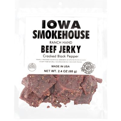 IOWA SMOKEHOUSE Ranch Hand Beef Jerky, Cracked Black Pepper - Choice Cut Meat - All Natural & Gluten Free - 11g of Protein, Made with all USA Beef - 2.4 Oz (resealable bag)
