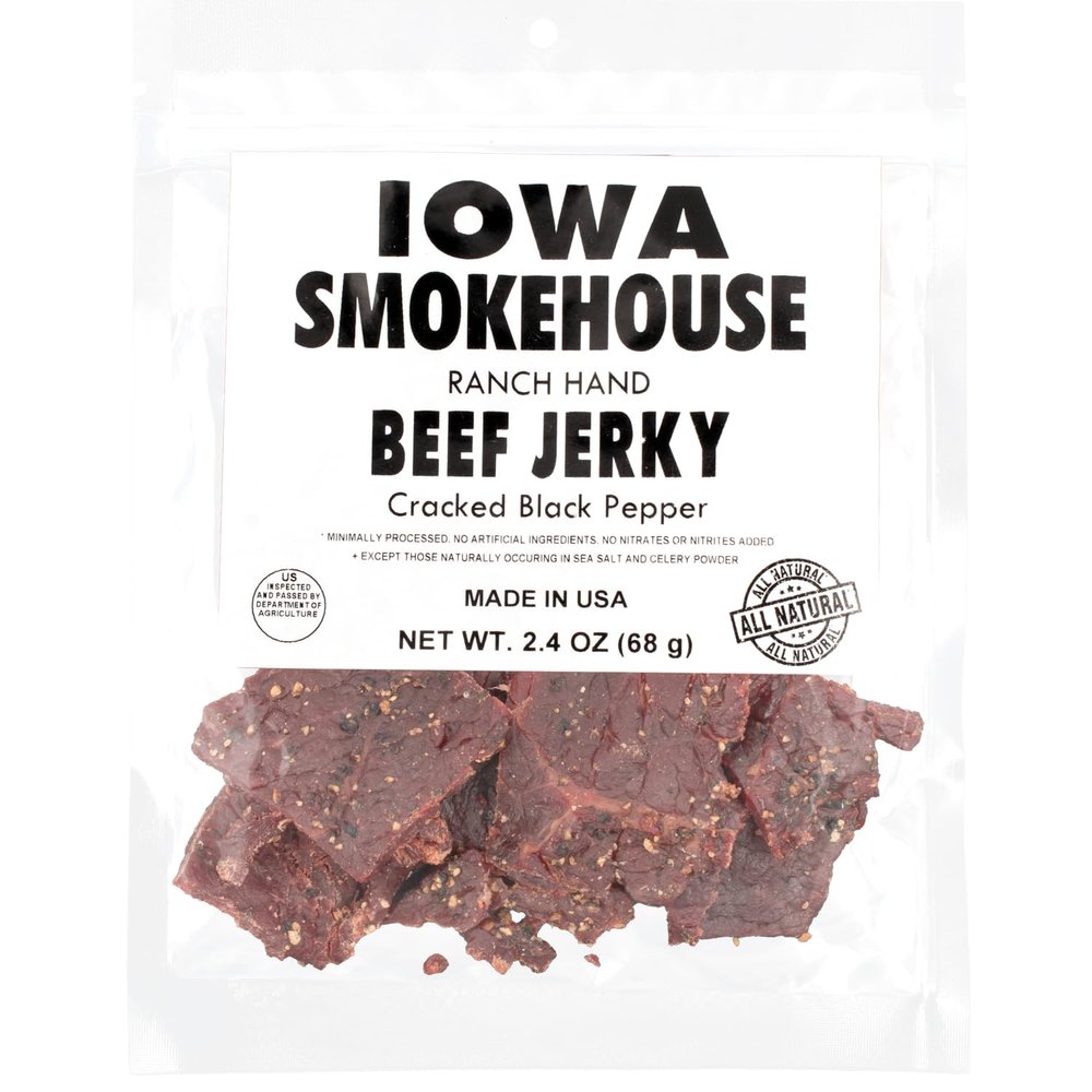 IOWA SMOKEHOUSE Ranch Hand Beef Jerky, Cracked Black Pepper - Choice Cut Meat - All Natural & Gluten Free - 11g of Protein, Made with all USA Beef - 2.4 Oz (resealable bag)