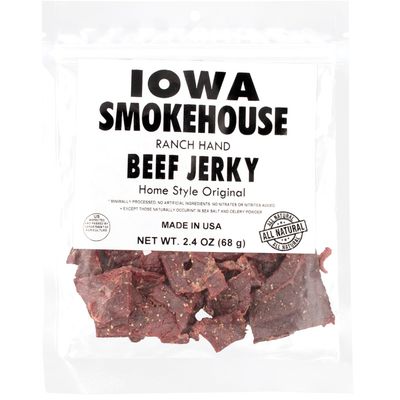 IOWA SMOKEHOUSE Ranch Hand Beef Jerky, Home Style Original - Choice Cut Meat - All Natural & Gluten Free - 11g of Protein, Made with all USA Beef - 2.4 Oz (resealable bag)