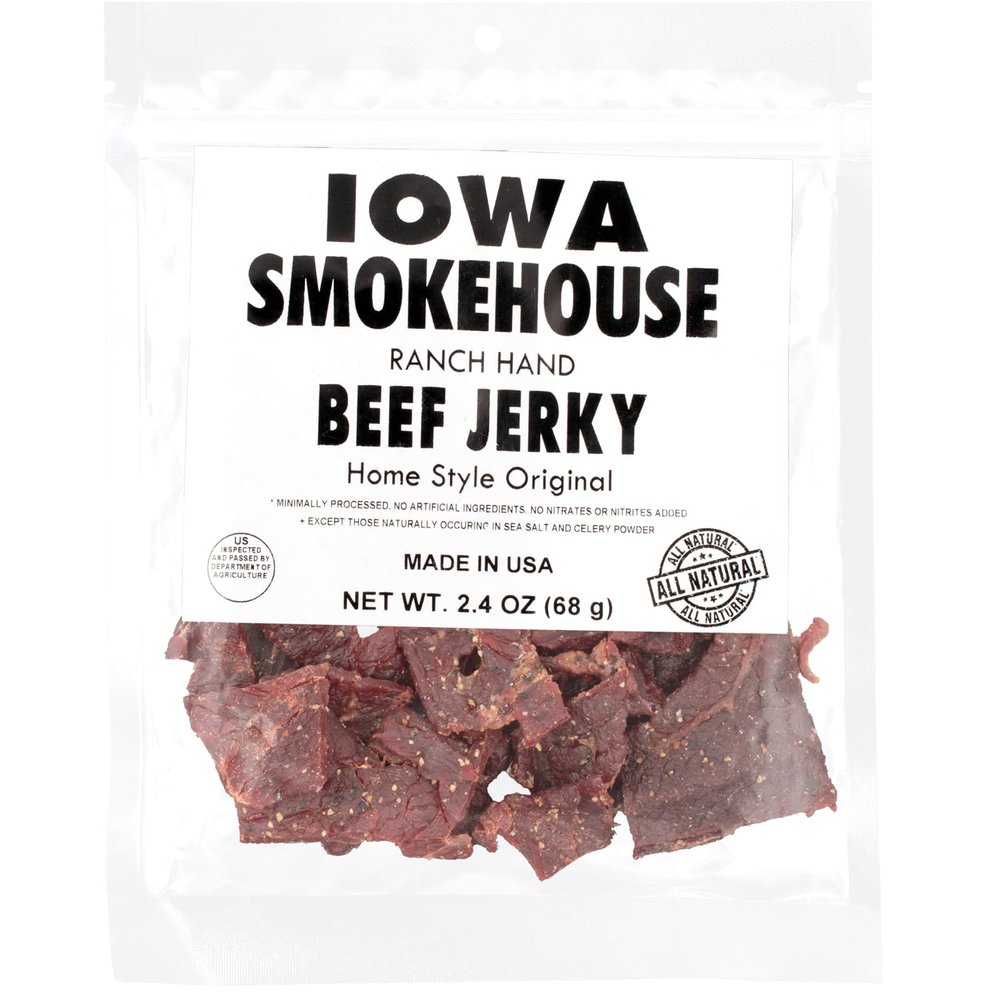 IOWA SMOKEHOUSE Ranch Hand Beef Jerky, Home Style Original - Choice Cut Meat - All Natural & Gluten Free - 11g of Protein, Made with all USA Beef - 2.4 Oz (resealable bag)