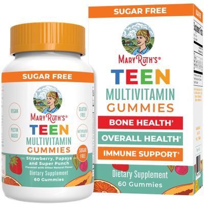 MaryRuth's Multivitamin Gummies for Teens | Vitamin D3, A, C, E, B6, B12, Zinc, Iodine, Biotin | Immunity | Tissue, Vision, & Skin Health | Vegan | Non-GMO | Sugar Free | Gluten Free | 60 Count