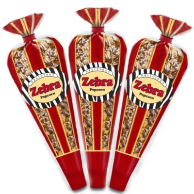 Gourmet Popcorn - 3 Zebra Mini Cones & Exclusive Inspirational Vinyl Sticker - Small Storage Space Friendly & Great Stocking Stuffers! 8.1oz total