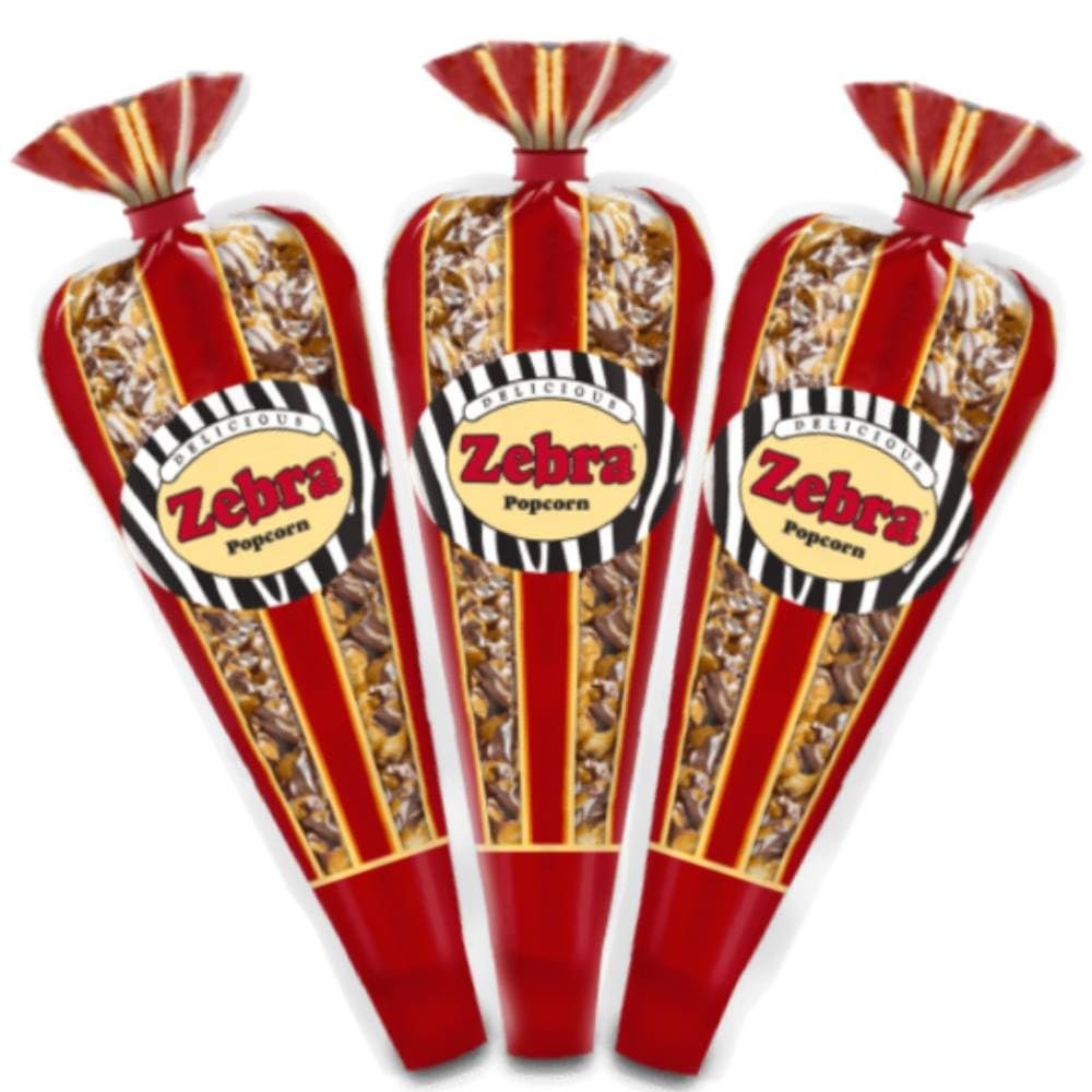 Gourmet Popcorn - 3 Zebra Mini Cones & Exclusive Inspirational Vinyl Sticker - Small Storage Space Friendly & Great Stocking Stuffers! 8.1oz total