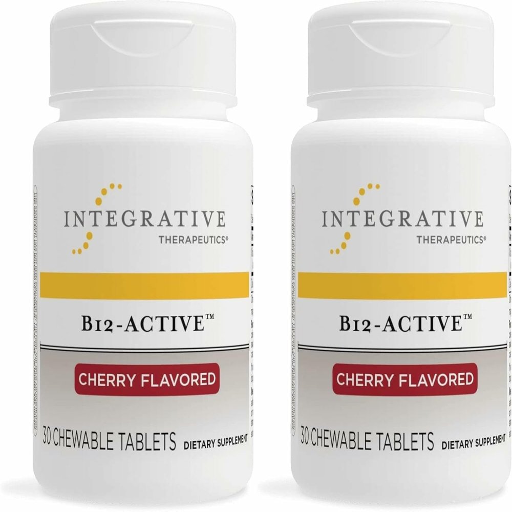 Integrative Therapeutics B-12 Active, Vitamin B12, Supports Nerve Function*, Cherry Flavored, 30 Chewable Tablets - 2 Pack
