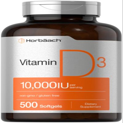 Horbach Vitamin D3 10000 IU | 500 Softgels | Non-GMO, Gluten Free Supplement | Value Size | 250mcg | High Potency Formula
